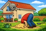 Cartoon image of an ignored wasp nest on a house